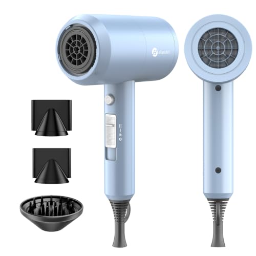 Image of Slopehill Professional Ionic Hair Dryer, Powerful 1800W Fast Drying Low Noise Blow Dryer with 2 Concentrator Nozzle 1 Diffuser Attachments for Home Salon Travel (Matte Blue)