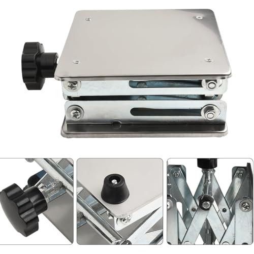 Mesa de elevación manual de acero inoxidable, soporte de gato de laboratorio ajustable, plataforma de tijera de 50 a 460 mm de altura, 5 a 25 kg de carga, 5 tamaños para coches de laboratorio y RC