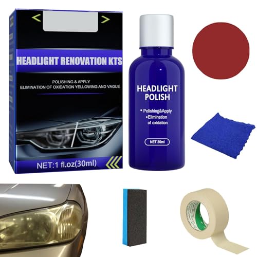 Kit De Pulido Para Coche Líquido De Pulido Para Faros De Coche - Líquido Restauración Coche Incluye Restauración De Faros Papel Vidrio, Tela No Tejida, Esponja, Limpiador, Cinta Adhesiva