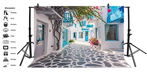 Leyiyi 10X6.5Ft Photography Backdrop Greece Street Background Italian City View Greece Down Town Mediterranean Style Architecture 3D Wedding Ceremony European Travel Photo Portrait Vinyl Studio Prop #TOP2