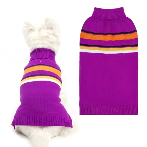 Image of PAWCHIE Dog Sweater for Medium Size Girls Boys, Warm Coat Turtleneck Thick Clothes With Leash Hole, Stretchy Knitted Outfit for Small to Large Puppy Cat, Purple M