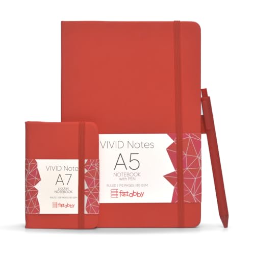 Image of Kitabby VIVID Notes Combo A5 & A7 Notebook - Red