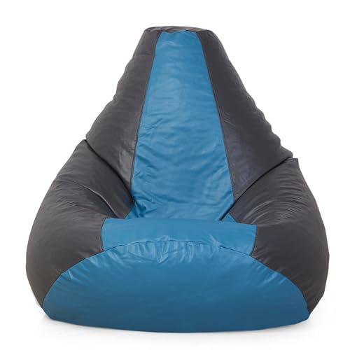 Image of RnS Rest 'n' Sleep Faux Leather Teardrop Bean Bag Filled with Beans | Bean Bag Sofa Chair for Adults & Kids | Home, Office & Restaurant | Capacity Up to 120kg 1 Year Warranty(Dark Grey /Turquoise,4XL)