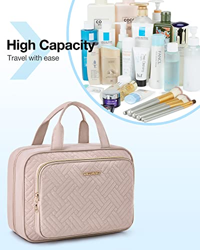 Image of BAGSMART Travel Toiletry Bag Hanging Travel Makeup Organizer Cosmetic Bag Makeup Bag for Full Sized Toiletries, Basic-Pink