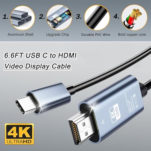 Image of Tobo USB Type C to HDMI 1.8M Cable, HDTV 4K*2K Resolution, USB C to HDMI Video Cable, @30Hz Ultra High Speed Cord compatible with Laptop, M-Book Pro /Air, Chromebook, Pad Pro, USB-C Devices TD-1377CC