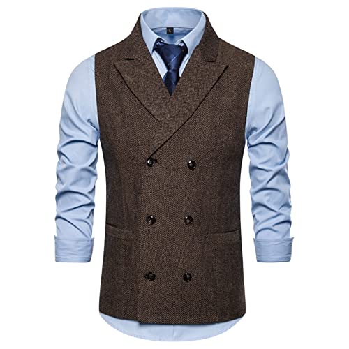 Double Breasted Vest Men Tweed Groomsmen Formal Party Wedding Waistcoats Vintage Prom Dress Vests For Suits Tuxedo2