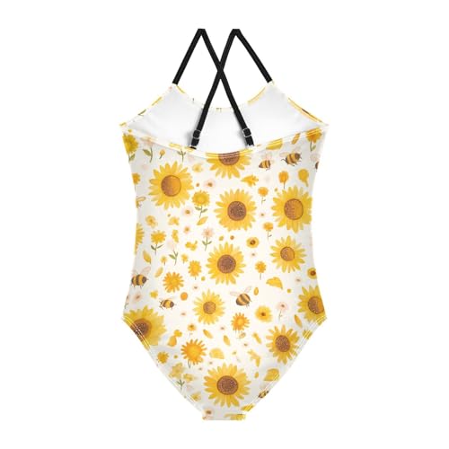 Sunflowers Honey Bees Gnomes Kids Girls 1 Piece Swim Suit Summer Swimwear with Adjustable Straps Quick Dry2