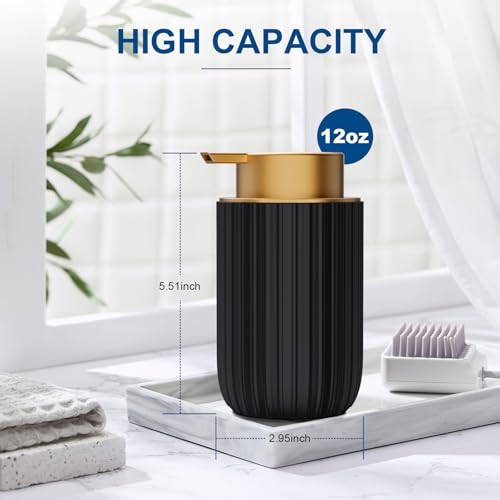 Image of Ceramic Foaming Soap Dispenser, 12 oz Bathroom Foam Hand Soap Dispenser, Refillable Lotion Soap Dispenser with Removable Pump for Kitchen Hand Wash Dispenser, Modern Home Decor (Black)