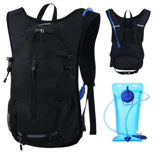 Mochila Hidratación con 2L Bolsa de Agua, Ligera Mochila de Hidratación Reflectante Chaleco Mochila de Correr Transpirable Mochila Agua Hombre Mujer para Senderismo Ciclismo Escalada Camping (A)