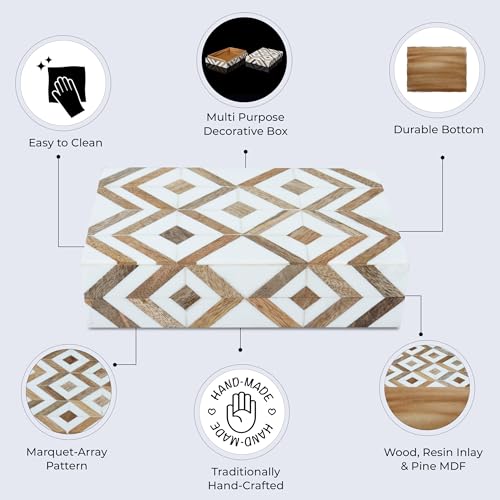 HANDICRAFTS HOME 5X7X1.5 Handmade Decorative Boxes Marquet Collection Storage Organizer with Lids Aesthetic Decor Memory Box, Marquet Array