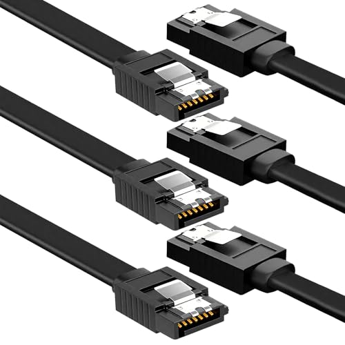 Fogcosy 3 Pack SATA Cable for SSD HDD Data 90 Degree Right Angle with Locking Sata Power Cable for SATA HDD SSD CD Driver CD Writer(Black)