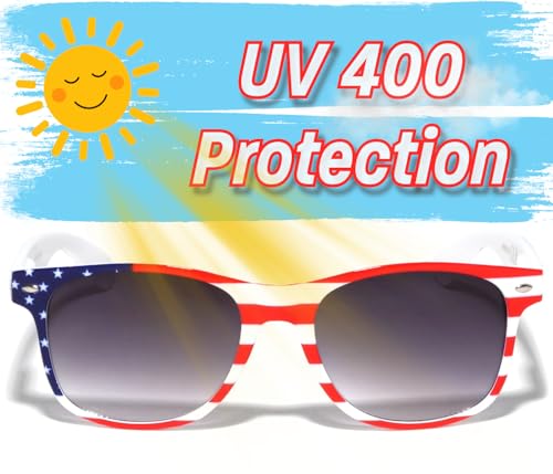 Holiday Hero USA Sunglasses, Free Case, Packs of 1-25, American Flag Sunglasses for Men Women, UV protection July 44