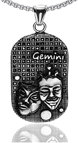 Xusamss Punk Rock Titanium Steel Twelve Constellation Dog Tag Pendant Crystal Necklace,24" Box Chain