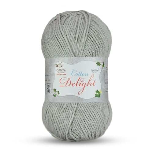 Image of Ganga Acrowools Cotton Delight, Dk Weight Cotton Yarn, Oekotex Class L Certified 100G, 169M (A Light Grey)