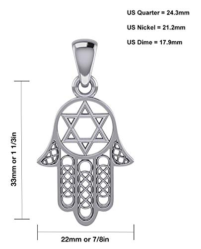 US Jewels And Gems Men's 1.33in 925 Sterling Silver Hamsa Jewish Star of David Pendant Necklace, 18" to 24"3