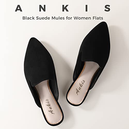 Ankis Mules For Women Flats -Black Womens Mules Flats Comfortable Pointed Toe Mules For Women Slip On #TOP1