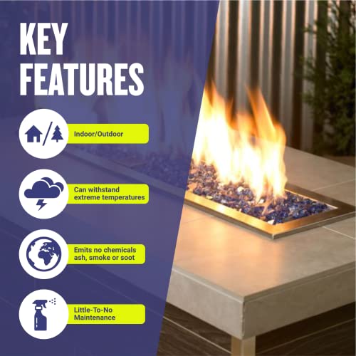 American Fireglass 1/2” Reflective Fire Glass | Use In Fireplace, Fire Pit Or Bowl | For Natural Gas Or Propane Fires | Safe Tempered Glass For Outdoor & Indoor | Cobalt Blue, 10Lb Bag #TOP3