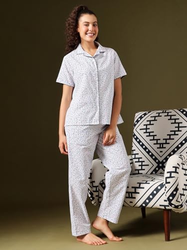 Image of Clovia Women Cotton Night Suit- Floral, Top & Pyjama Set