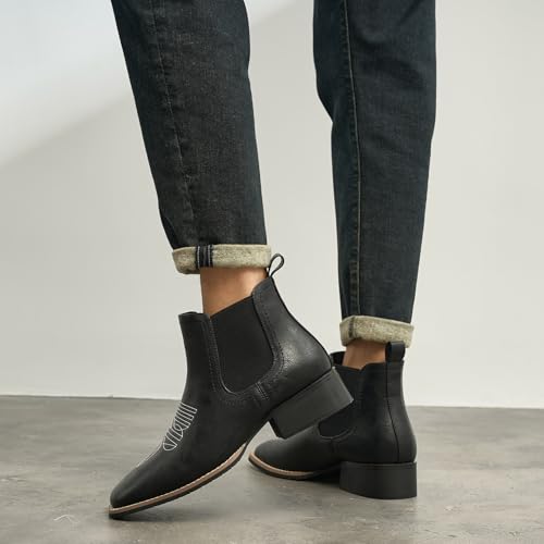 Image of Western Cowboy Boots for Men Square Toe Comfortable Ankle Retro Stylish Boots