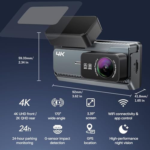 Yonvim 4K+2K Dash Cam Front and Rear, 5G WiFi GPS, 32GB Card Included, 3.39" Screen Dual D - image 6