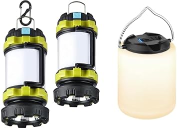 Bundle 2 Pack Camping Lantern Flashlights 1000LM, 6 Modes & 1 Pack LED Camping Light 1000LM, 4 Modes - Rechargeable, Waterproof, Portable Emergency Lights for Hurricane, Hiking, Survival