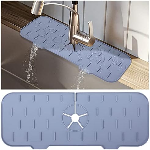 Faucet Splash Guard, Silicone Sink Faucet Splash Guard Mat, Faucet Handle Drip Catcher Tray, Kitchen Gadgets Sink Accessories for Kitchen Counter (Gray)