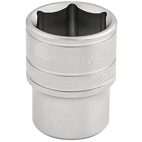 Draper 16632 1/2-Inch Square Drive Micro Satin Chrome Imperial Socket, 7/8-Inch Size, Blue