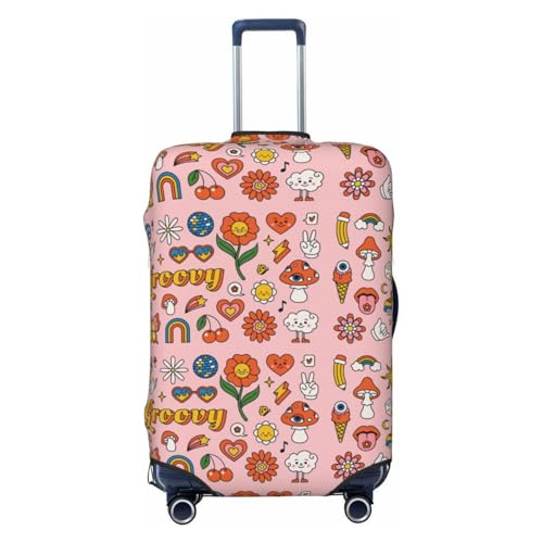 Retro 70s Hippie Print Luggage Cover Elasticated Suitcase Covers TSA Approved Stylish Scratch Washable Resistant Case Protector for Kids and Adults