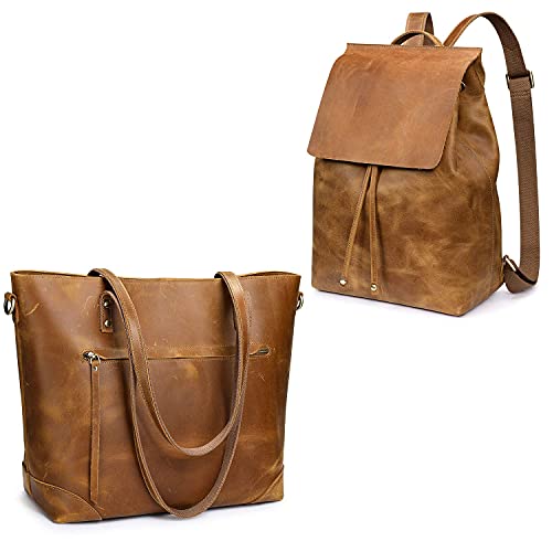 S-Zone Women Genuine Leather Tote Bag Shoulder Handbag Bundle With Backpack Purse #TOP15