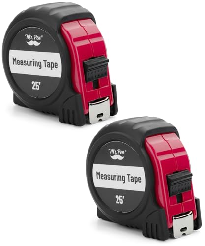 Image of Mr. Pen- Retractable Tape Measure 25 ft, 2 Pack, Red, Steel Retractable Measuring Tape with Fractions