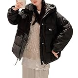 [1/2style] ニブンノイチスタイル ジャンパー コート ブルゾン ジャケット 中綿 入り アウター フード 防風 レディース (JP, アルファベット, L, 黒)