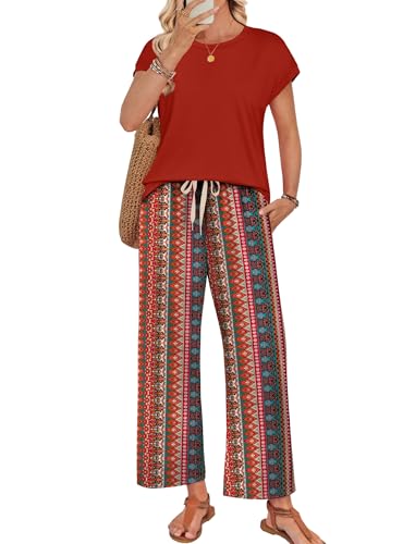 Image of WIHOLL Two Piece Sets for Women Summer Spring Outfits Lounge Sets Beach Vacation Clothes Airport Travel Matching Clothing