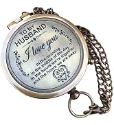 Engraved Compass, to My Husband I Love You, Antique Chain Compass for Hiking Nautical Brass Pocke...