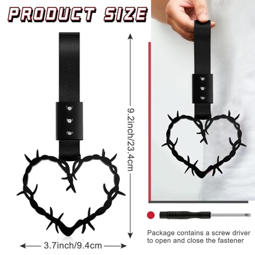 Image of 4 Pieces Heart Handle Keychains Car Accessory Heart Hand Strap Drift Charm for Car Interior Exterior Decoration(Black,Thorns)