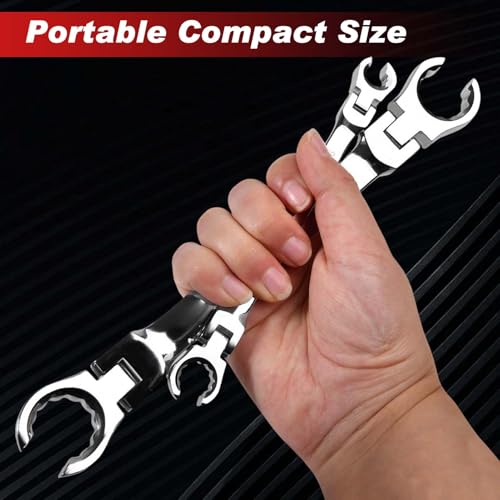 Image of 6 Piece Flex Head Flare Nut Wrench Set Metric 9-21mm, 40 Cr Double Open End Brake Line Wrench for Automotive Brake, Fuel, AC Lines and Plumbing Repairs, Flex Tools with EVA Storage Tray