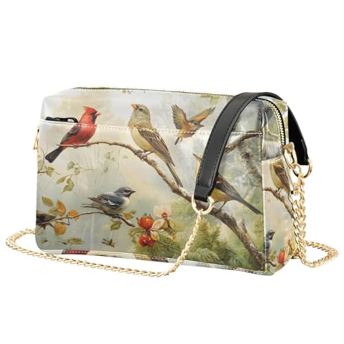 Women Crossbody Bag Shoulder Handbag Cellphone Purse Beautiful Birds Print, PU Leather Metal Chain Strap Water Resistant Zipper Closure2