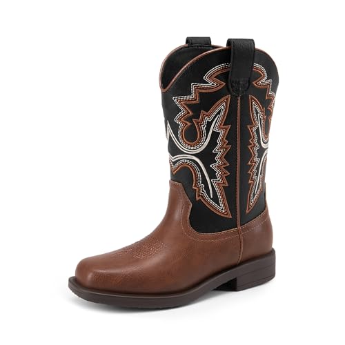 DREAM PAIRS Boys Girls Cowboy Boots Toddler Mid Calf Western Boots Square Toe Riding Boots for Kids