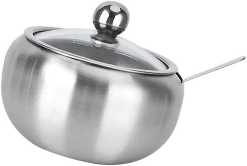 Condiment Pot with Lid and Spoon Stainless Steel for Kitchen Serving