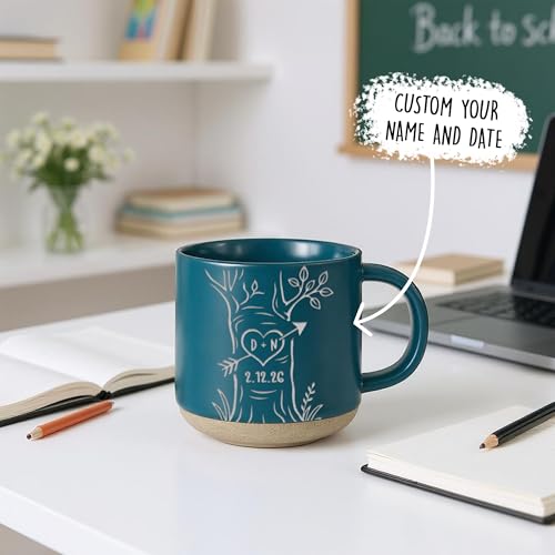 Personalized Couple Mug, Custom Engraved Ceramic Coffee Mug with Initials Heart Tree Design, Wedding Gift for Bride and Groom, Engagement Gift for Couples, Anniversary Mug, 12 Oz - Image 3