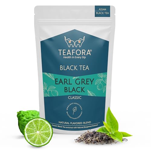Image of TEAFORA Earl Grey Black Tea | Assam Loose Leaf Black Tea Enriched with Natural Bergamot Extract | Full Bodied with Citrusy Notes | 100% NATURAL INGREDIENTS -100g