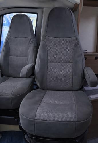 Generisch Housses de siège pour autocaravanes, pilote, sièges conducteur et passager, 2 places, tissus de haute qualité, lavables, lot de 1+1 (gris)