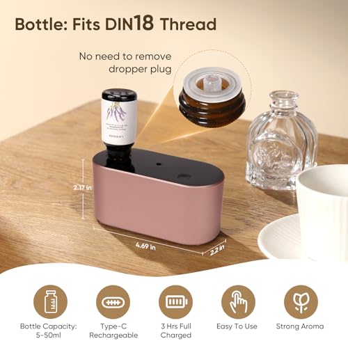 Image of Waterless Diffuser for Home Essential Oil Diffuser, Aromatherapy Diffuser, Portable Scent Diffusers, 3 Mist Modes, Cycle Start for Bedroom, Office Studio 350-700 sq. ft Rose Gold