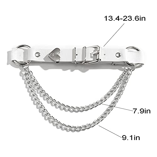 Lockban Adjustable Heart-Shaped Thigh Garter 2 Pieces Punk Leather Garter Belts Leg Garter With Chains Body Accessories For Women And Girls, White #TOP4