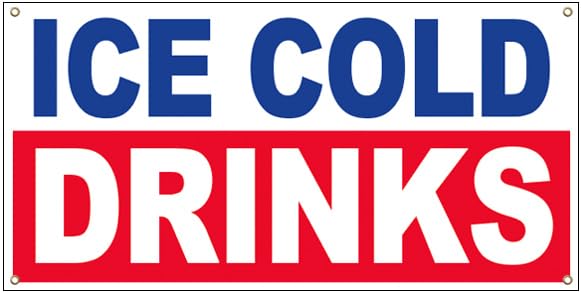 4LessCo 2x4 Ft ICE COLD DRINKS Banner Fabric Polyester Sign With Grommets wrb