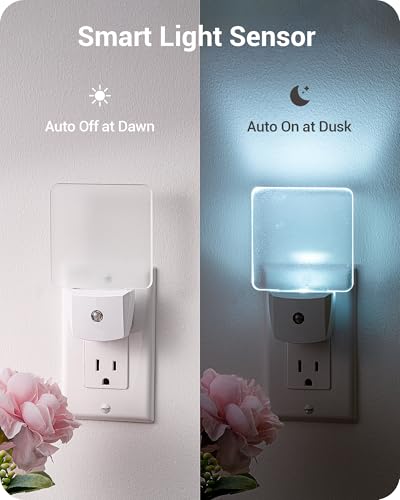 Image of DEWENWILS Night Lights Plug into Wall, Plug in LED Night Lights with Dusk to Dawn Sensor, Cool White Nightlight for Bathroom, Hallway, Kitchen, Frosted Acrylic Shade, 4 Pack