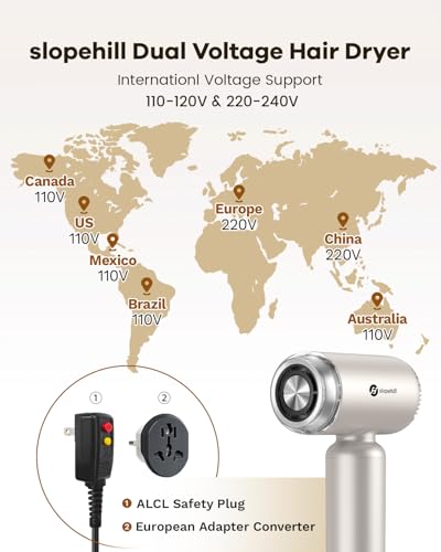 slopehill Travel Dual Voltage Hair Dryer with Diffuser, Ionic Blow Dryer for Women, High-Speed Fast Drying, Compact Lightweight Hair Blow Dryer,Portable Hairdryer European 110-120V/220-240V