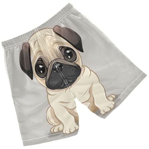 Pigsaly Boys' Swim Board Shorts Cartoon Pug Dog Brown Puppy Animal Boy's Swim Trunks Kids Swimwear M2