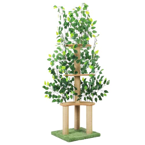 Cat Tree with Leaves Cat Tower for Indoor Cats Cat Tree with Scratching Post for Climbing Hiding(Green)