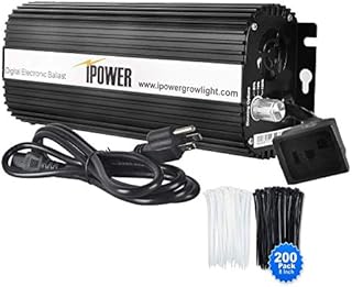 iPower Horticulture 1000 Watt Digital Dimmable Electronic Ballast for Hydroponic HPS MH Grow Light with 200pcs Cable Tie of 8