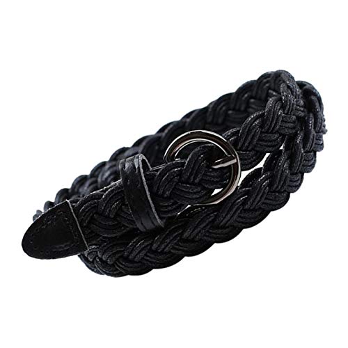 Fityle Retro Cinta Trançada Cinto Estreito Vestido Feminino Com Cinta Fivela - Preto